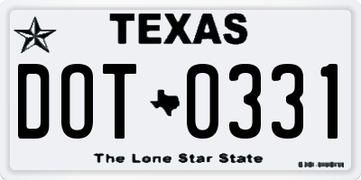 TX license plate DOT0331