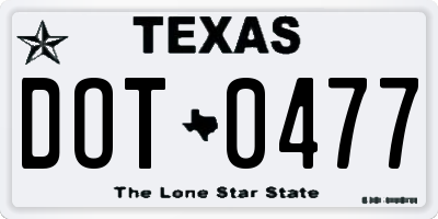TX license plate DOT0477