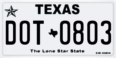 TX license plate DOT0803