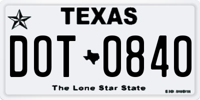 TX license plate DOT0840