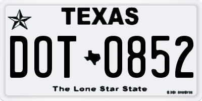 TX license plate DOT0852