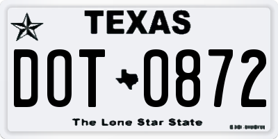 TX license plate DOT0872