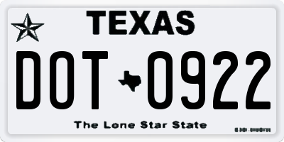 TX license plate DOT0922