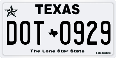 TX license plate DOT0929