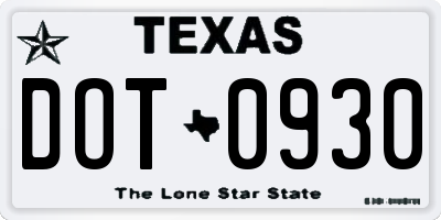 TX license plate DOT0930