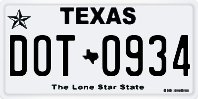 TX license plate DOT0934