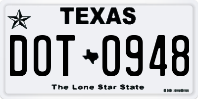TX license plate DOT0948