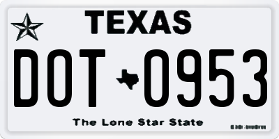 TX license plate DOT0953