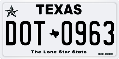 TX license plate DOT0963