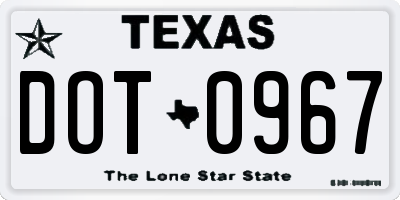TX license plate DOT0967