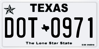 TX license plate DOT0971