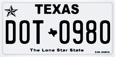 TX license plate DOT0980