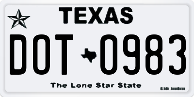 TX license plate DOT0983