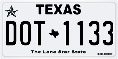 TX license plate DOT1133