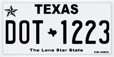 TX license plate DOT1223