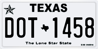 TX license plate DOT1458