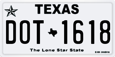 TX license plate DOT1618