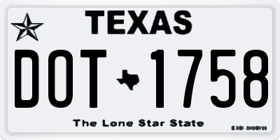 TX license plate DOT1758