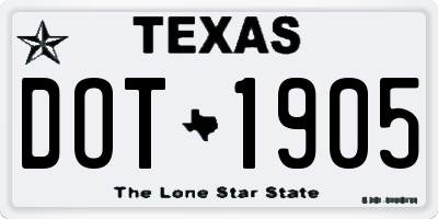 TX license plate DOT1905