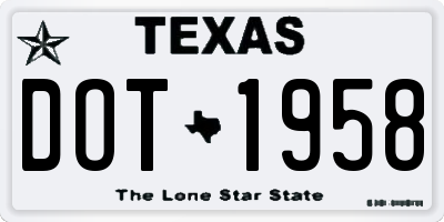 TX license plate DOT1958