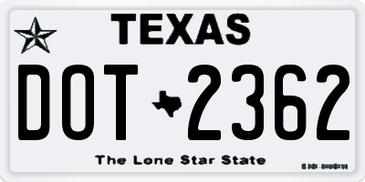 TX license plate DOT2362