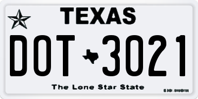 TX license plate DOT3021