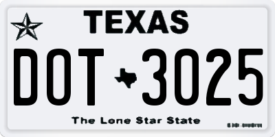 TX license plate DOT3025