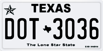 TX license plate DOT3036