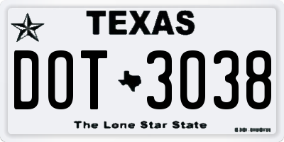 TX license plate DOT3038