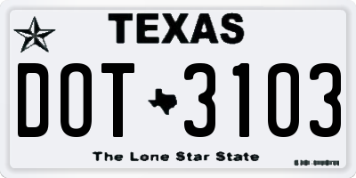 TX license plate DOT3103