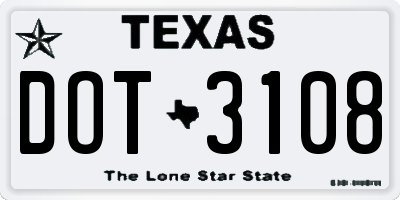 TX license plate DOT3108