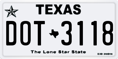 TX license plate DOT3118