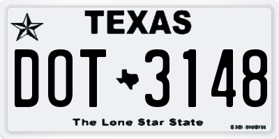 TX license plate DOT3148
