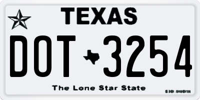TX license plate DOT3254