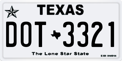 TX license plate DOT3321