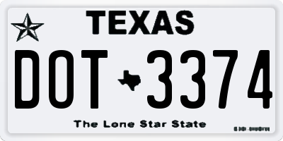 TX license plate DOT3374
