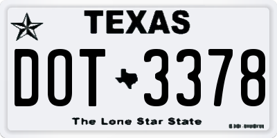 TX license plate DOT3378
