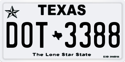 TX license plate DOT3388