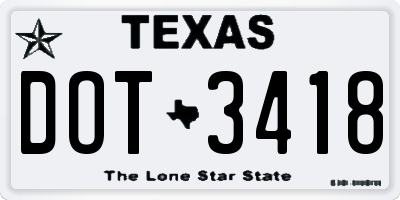 TX license plate DOT3418