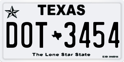 TX license plate DOT3454