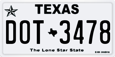 TX license plate DOT3478