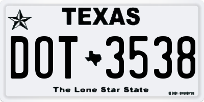 TX license plate DOT3538