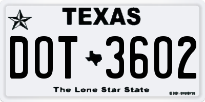 TX license plate DOT3602