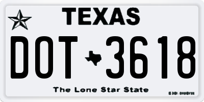 TX license plate DOT3618