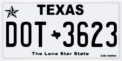 TX license plate DOT3623