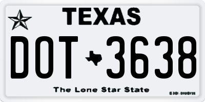 TX license plate DOT3638