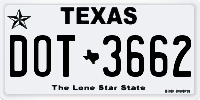 TX license plate DOT3662
