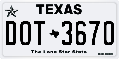 TX license plate DOT3670