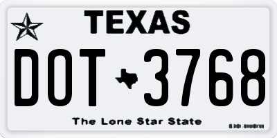 TX license plate DOT3768