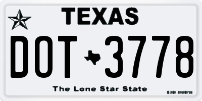 TX license plate DOT3778